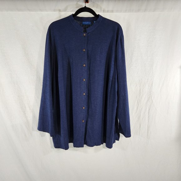 Karen Scoot Tops - KAREN SCOTT Plus Size 2X  Perfect Long-Sleeve Button Down Tunic Color Navy.